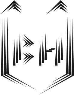 Abstrakte schwarze Linien formen symmetrisches geometrisches Muster auf weißem Hintergrund.